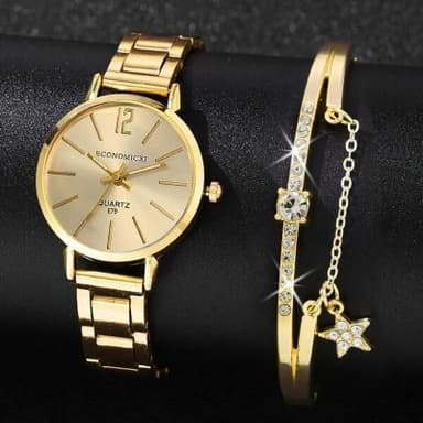 2Pcs Ladies Fashion Trend Gold Digital